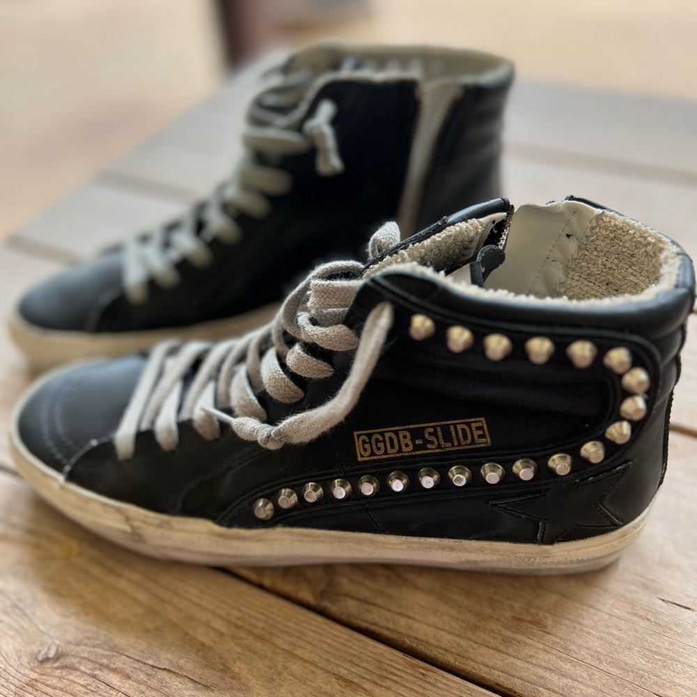Golden Goose Slide Black leather and silver stud size UK 38 US 8 women’s